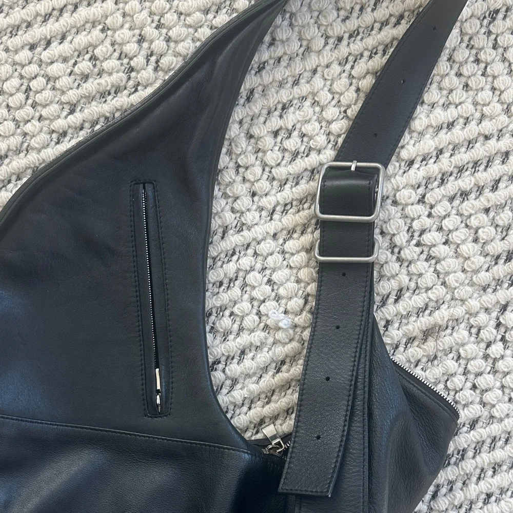 Janessa Leone Black Leather Crescent Hobo Bag